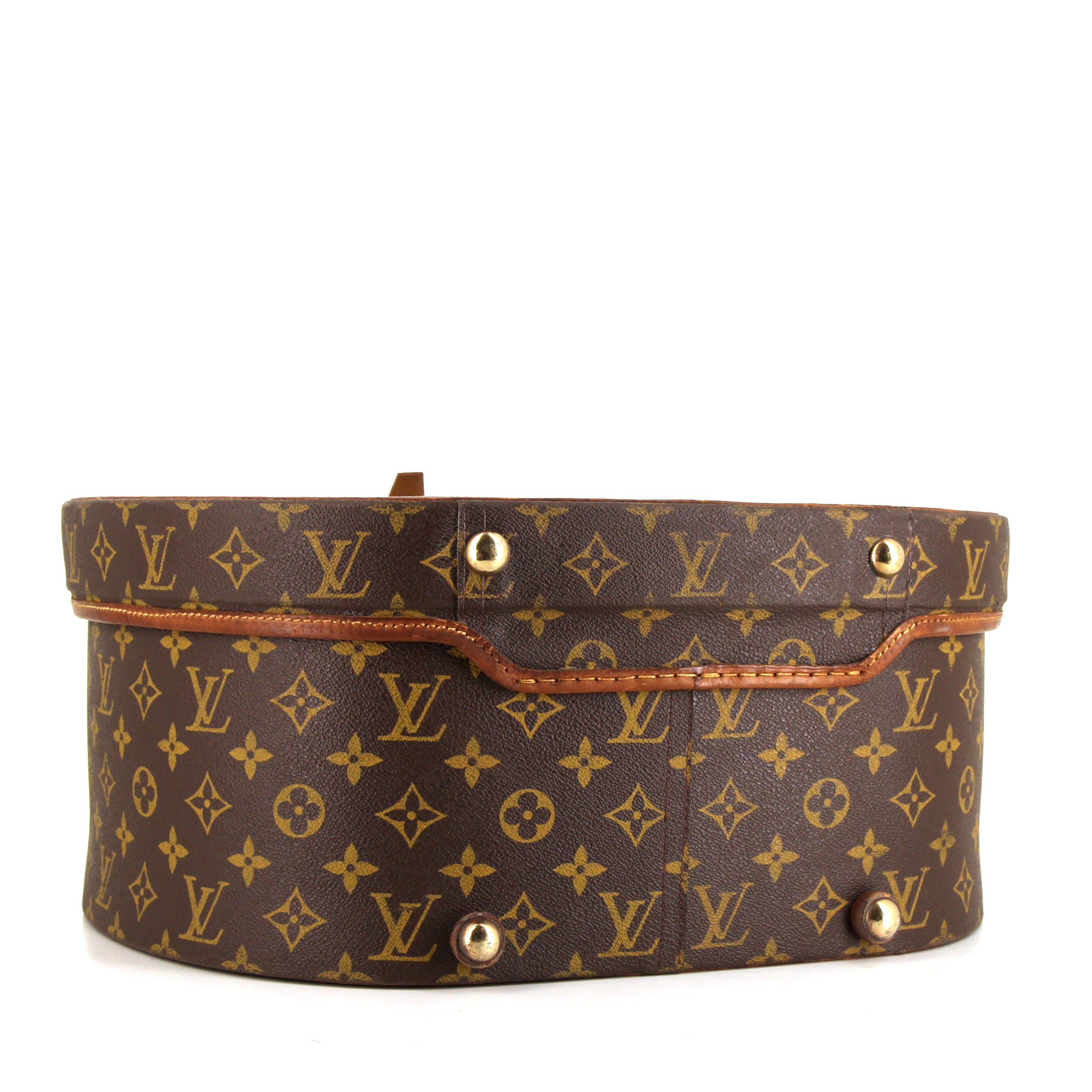 Sombrerera Louis Vuitton Malle à Chapeaux en lona Monogram marrón y cuero natural - Detail D5