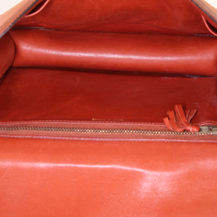 Sac porté épaule Hermes Constance en veau doblis cognac et cuir marron - Detail D3