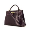 Hermes Kelly 32 cm handbag in purple Amethyst porosus crocodile - 00pp thumbnail