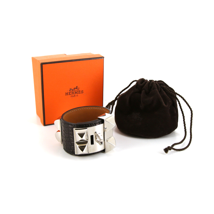 Cuff bracelet in palladium and alligator, size S - Detail D2