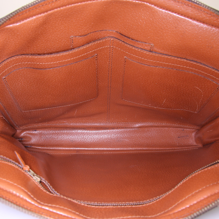 Borsa portadocumenti Louis Vuitton Voyage in tela monogram marrone e pelle naturale - Detail D2
