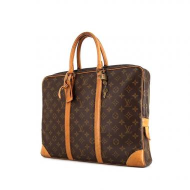 Porte-documents Louis Vuitton Voyage en toile monogram marron et cuir naturel