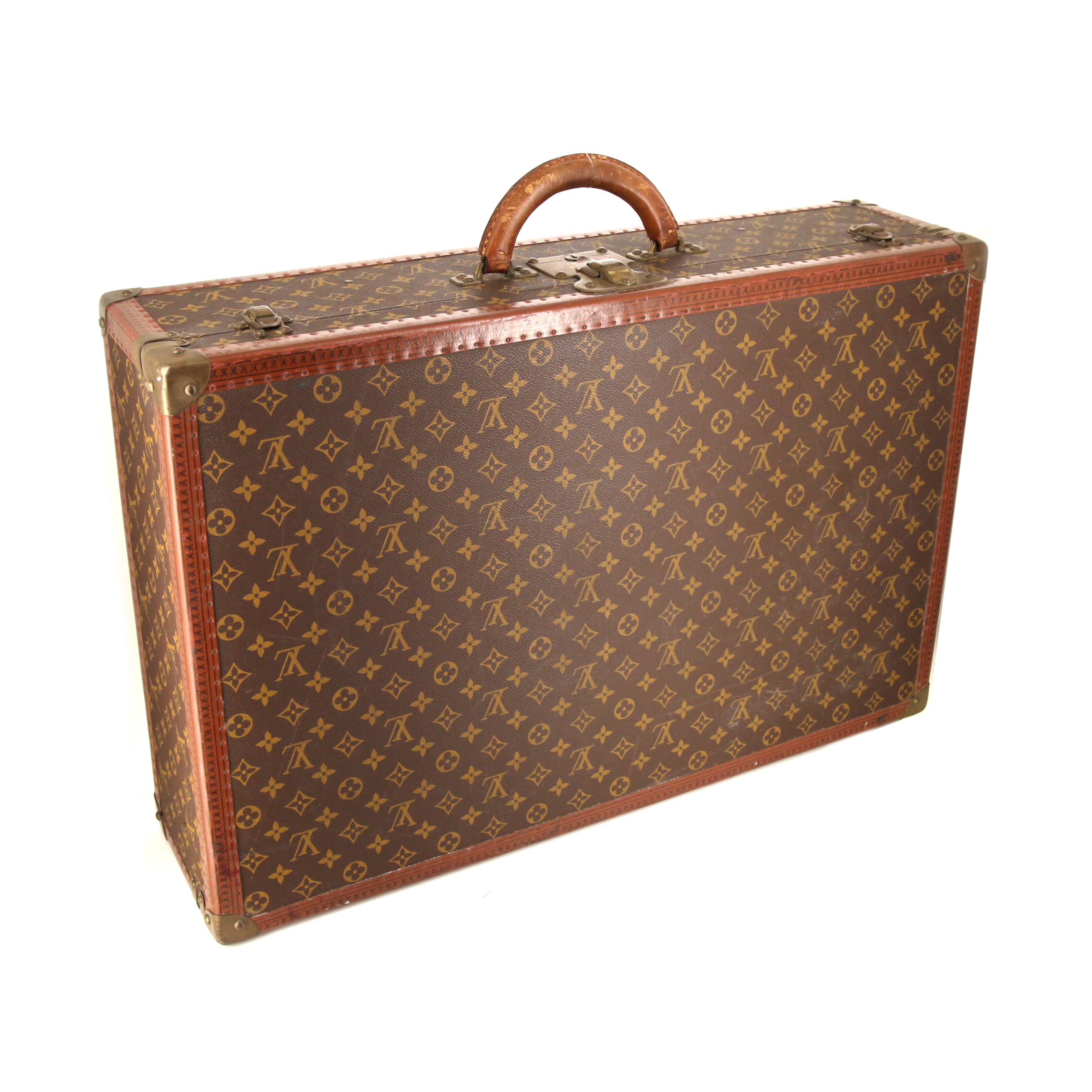 Louis Vuitton Bisten 70 rigid suitcase in brown monogram canvas and natural leather - Detail D1
