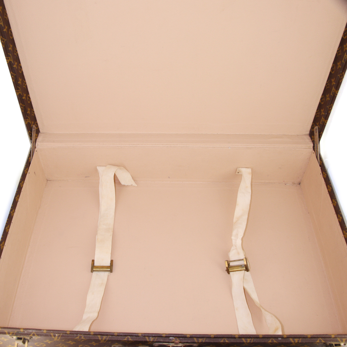 Valise rigide Louis Vuitton Bisten 70 en toile monogram marron et cuir naturel - Detail D3