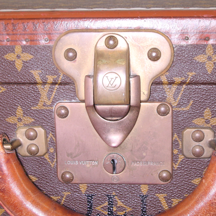 Valigia rigida Louis Vuitton Bisten 70 in tela monogram marrone e pelle naturale - Detail D4