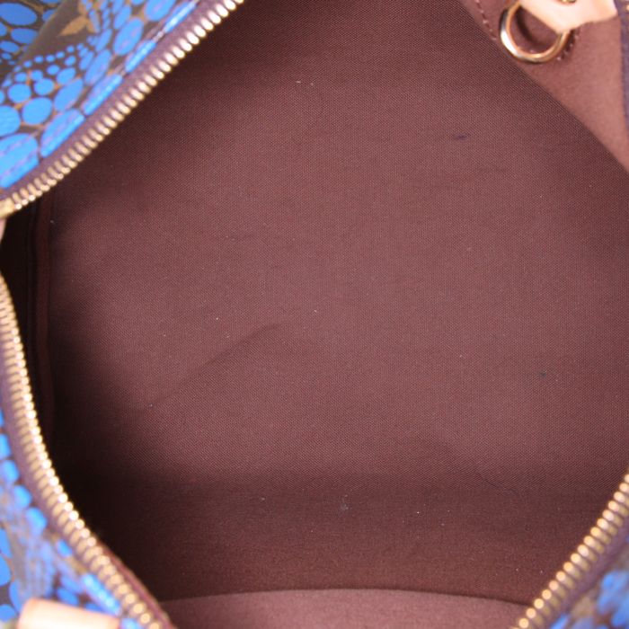Bolso de mano Louis Vuitton Speedy Editions Limitées Yayoi Kusama en lona Monogram marrón y azul y cuero natural - Detail D2