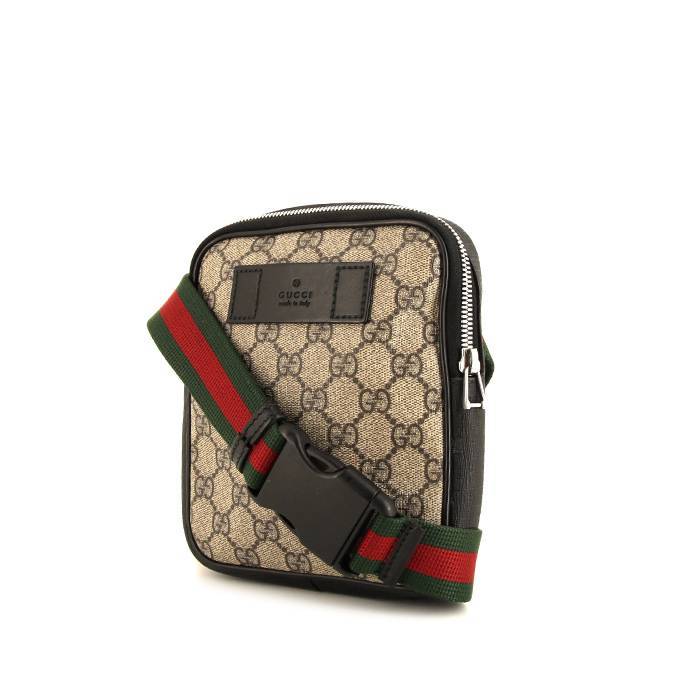 Gucci Shoulder Bag in Beige Monogram Canvas and Black Leather