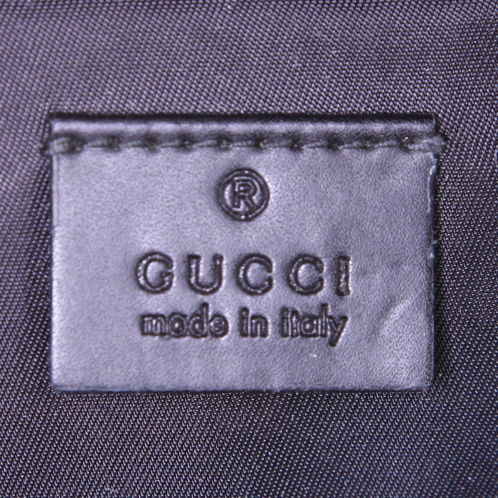 Gucci shoulder bag in beige monogram canvas and black leather - Detail D3