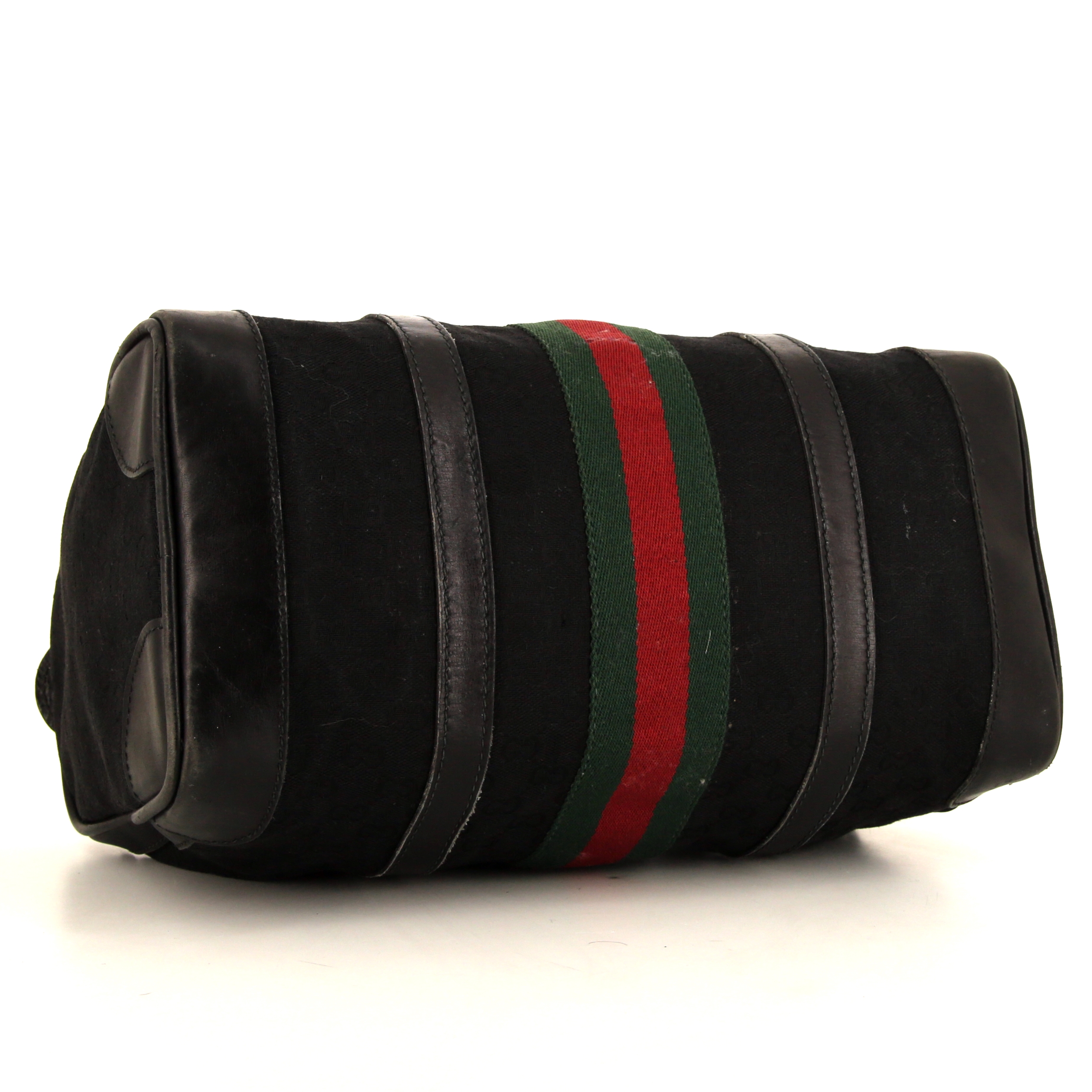 Bolso de mano Gucci Boston en lona Monogram negra y cuero negro - Detail D4