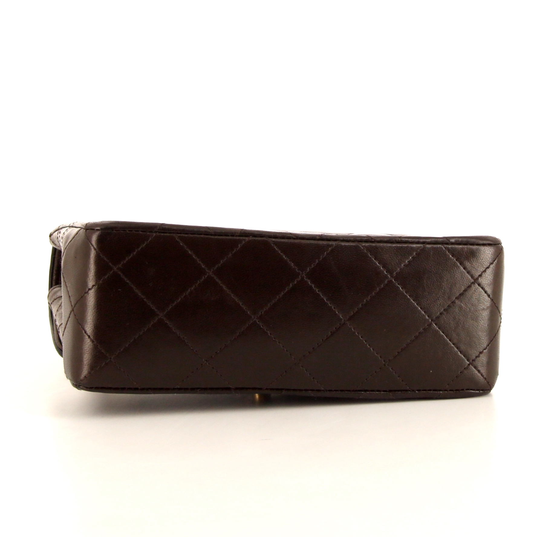 Chanel Mini Timeless shoulder bag in brown quilted leather and black piping - Detail D4