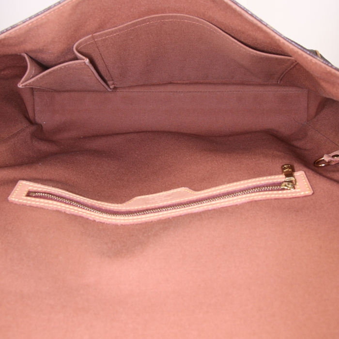 Bolso bandolera Louis Vuitton Bastille en lona Monogram marrón y cuero natural - Detail D2