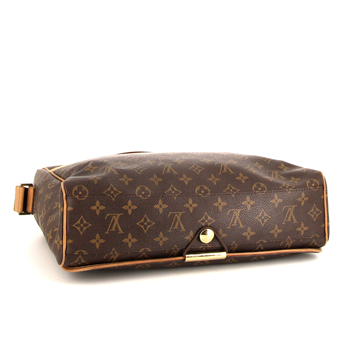 Bolso bandolera Louis Vuitton Bastille en lona Monogram marrón y cuero natural - Detail D4