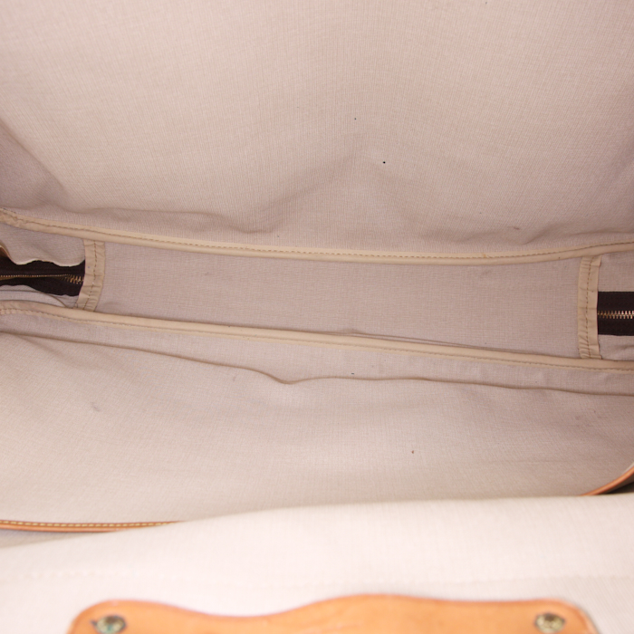 Sac de voyage Louis Vuitton Alize en toile monogram enduite marron et cuir naturel - Detail D2