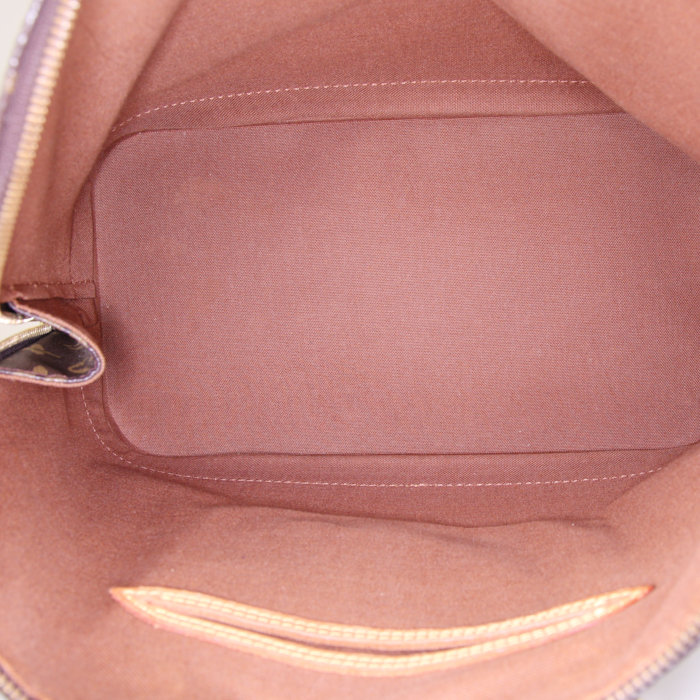 Sac à main Louis Vuitton Alma en toile monogram marron et cuir naturel - Detail D2