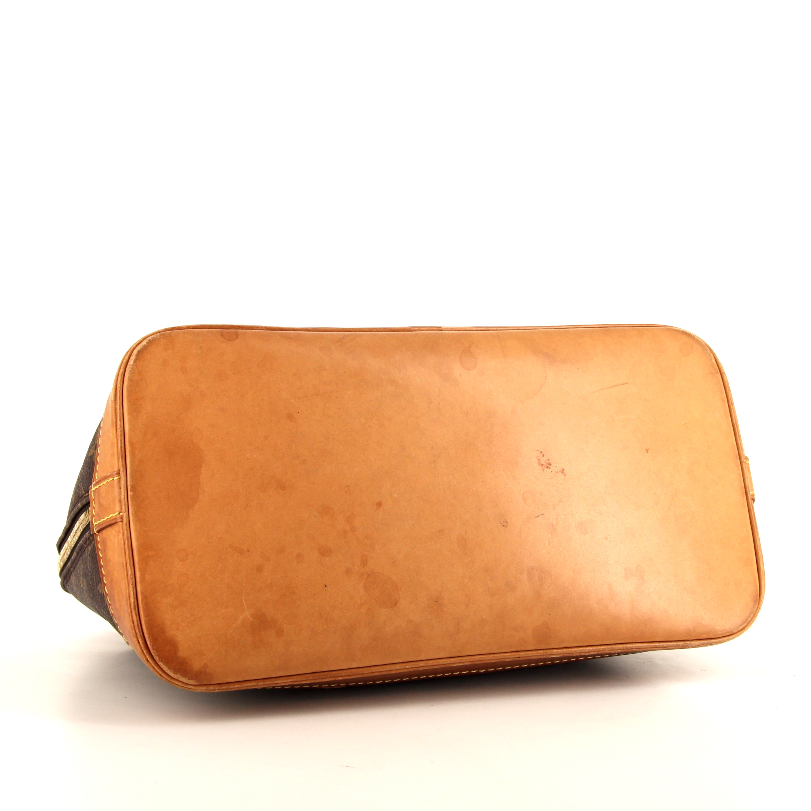 Bolso de mano Louis Vuitton Alma en lona Monogram marrón y cuero natural - Detail D4