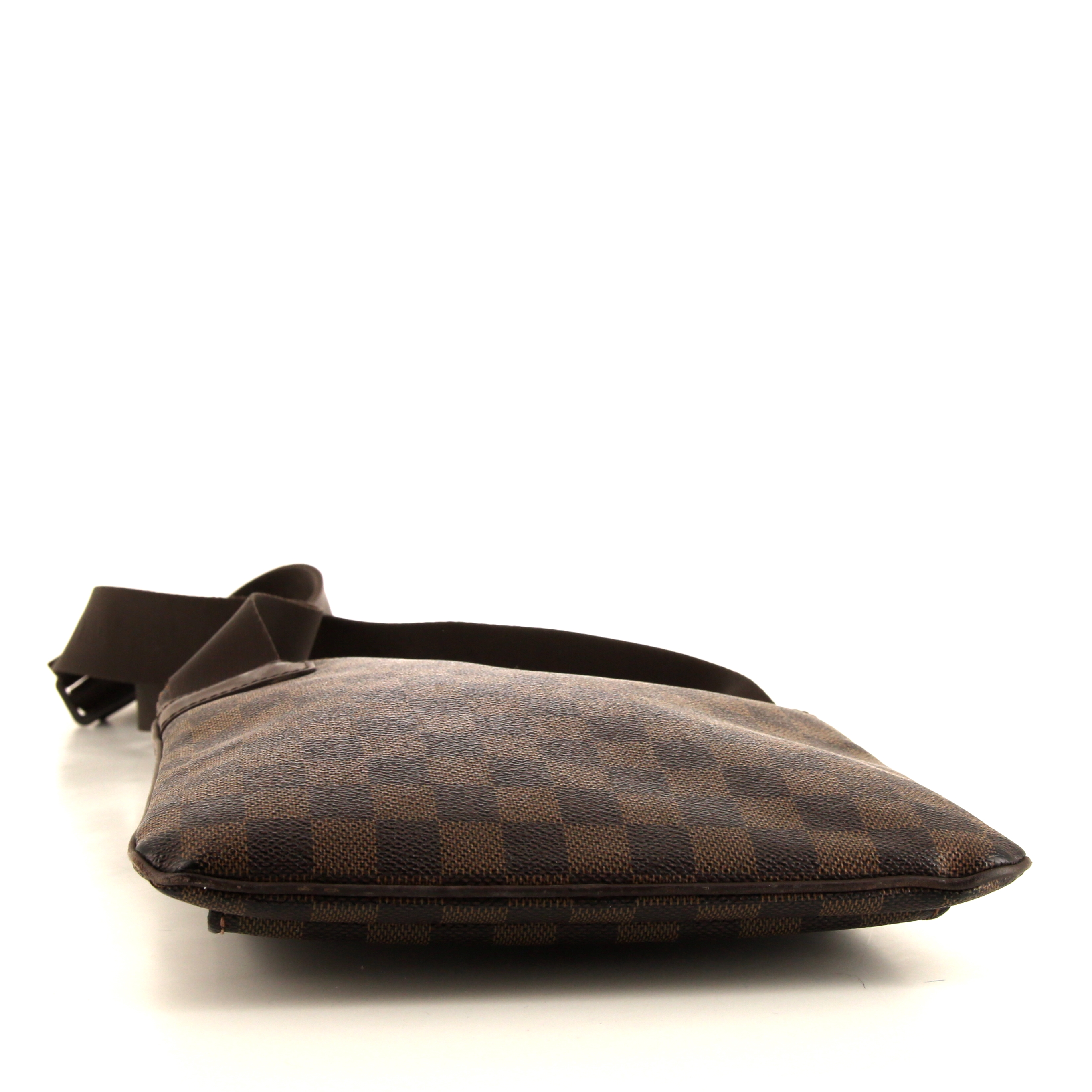 Borsa a tracolla Louis Vuitton in tela cerata con motivo a scacchi ebano e pelle marrone - Detail D4