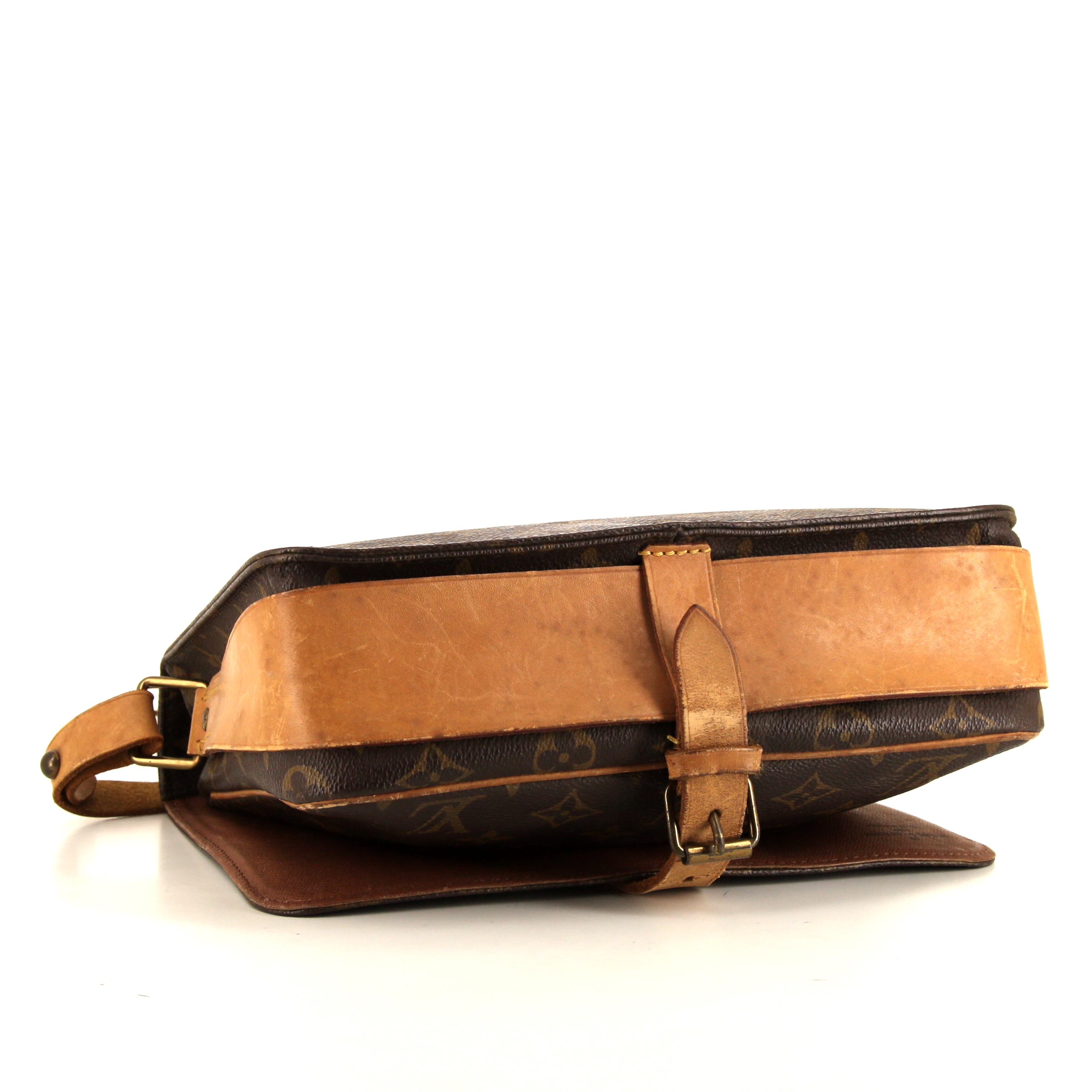 Borsa a tracolla Louis Vuitton Cartouchiére modello grande in tela monogram marrone e pelle naturale - Detail D4