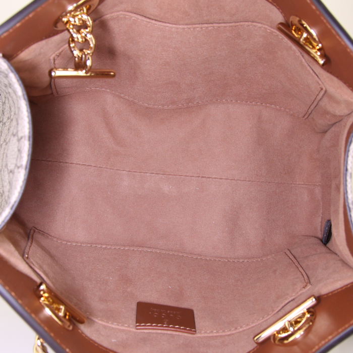 Sac à main Gucci Padlock petit modèle en toile monogram beige et cuir marron - Detail D2