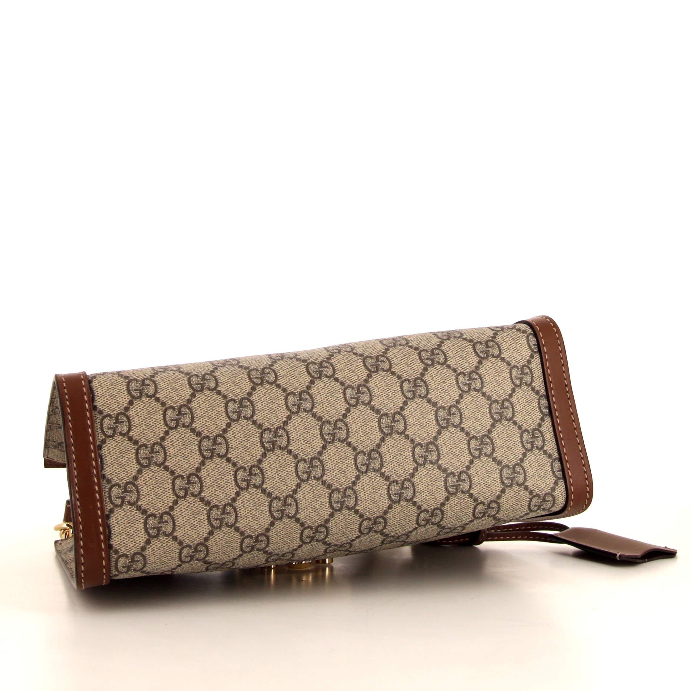 Gucci Padlock small model handbag in beige monogram canvas and brown leather - Detail D4