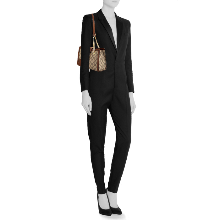 Gucci Padlock small model handbag in beige monogram canvas and brown leather - Detail D1