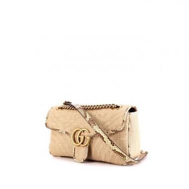 Gucci GG Marmont shoulder bag in beige braided wicker and beige python