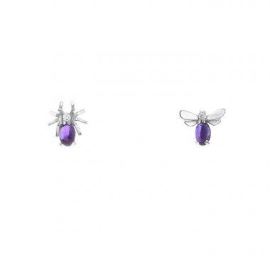 Pendientes Chaumet Attrape Moi Si Tu M'Aimes en oro blanco,  diamantes y amatistas