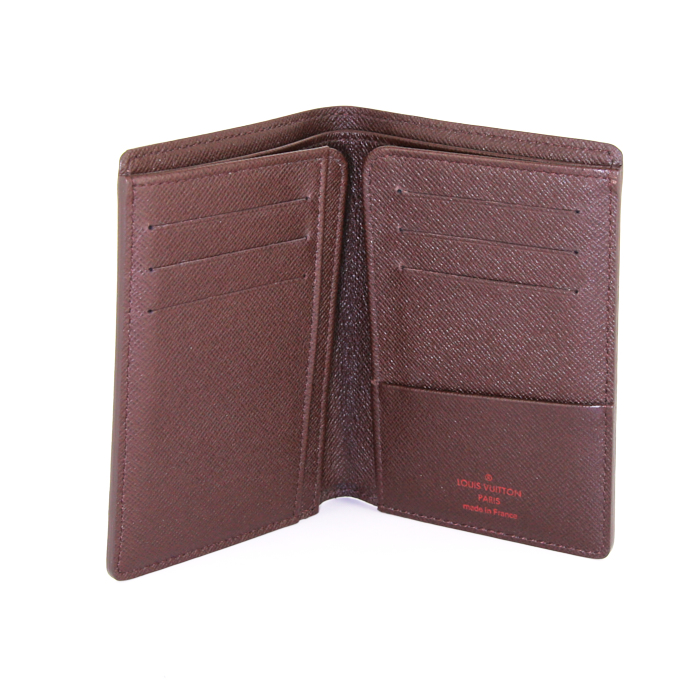 Portefeuille Louis Vuitton James en toile damier ébène et cuir marron - Detail D1