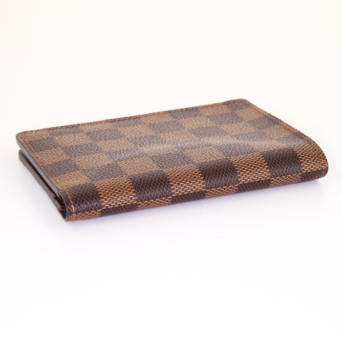 Portefeuille Louis Vuitton James en toile damier ébène et cuir marron - Detail D3