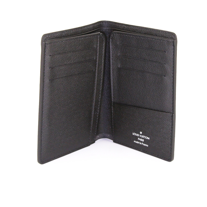 Portefeuille Louis Vuitton James en toile damier graphite et cuir noir - Detail D1