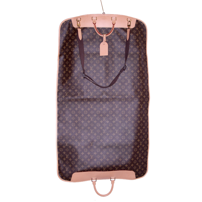 Porte-habits Louis Vuitton en toile monogram marron et cuir naturel - Detail D3