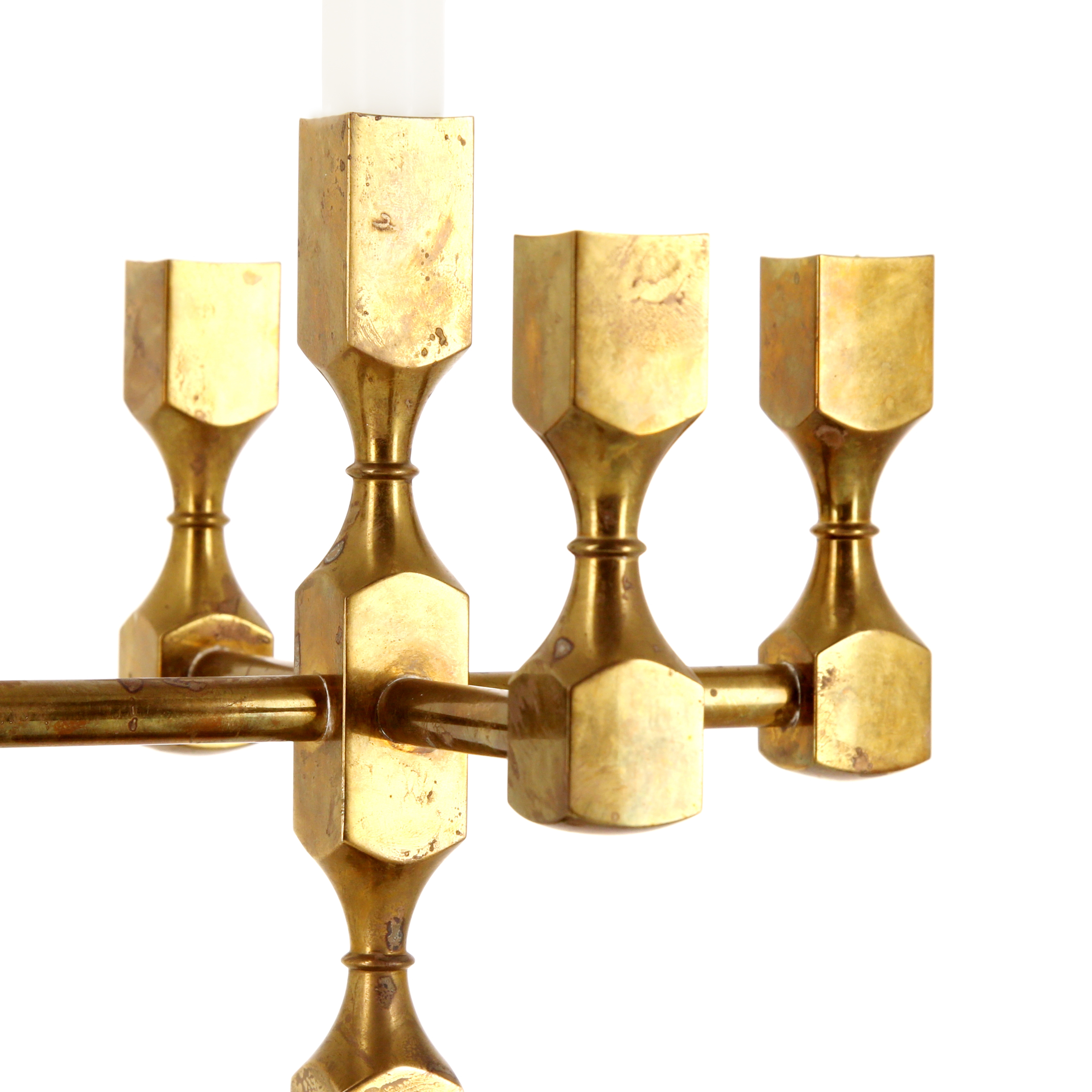 Bernt Karlsson, set of three brass candlesticks edited by Gusum Metallslöjd, from 1991