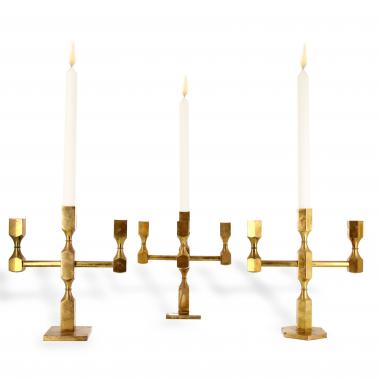Bernt Karlsson, set of three brass candlesticks edited by Gusum Metallslöjd, from 1991