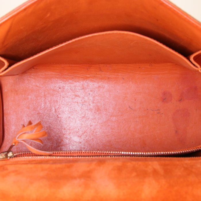 Bolso de mano Hermes Kelly 25 cm en cuero de ternero doblis naranja - Detail D3