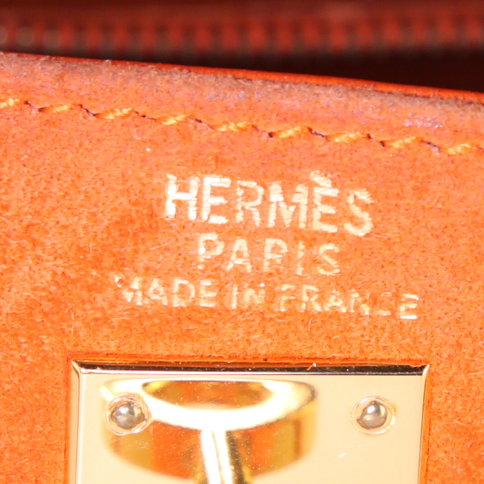Bolso de mano Hermes Kelly 25 cm en cuero de ternero doblis naranja - Detail D4