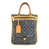 Shopping bag Louis Vuitton in tela denim monogram blu e pelle naturale - 360 thumbnail