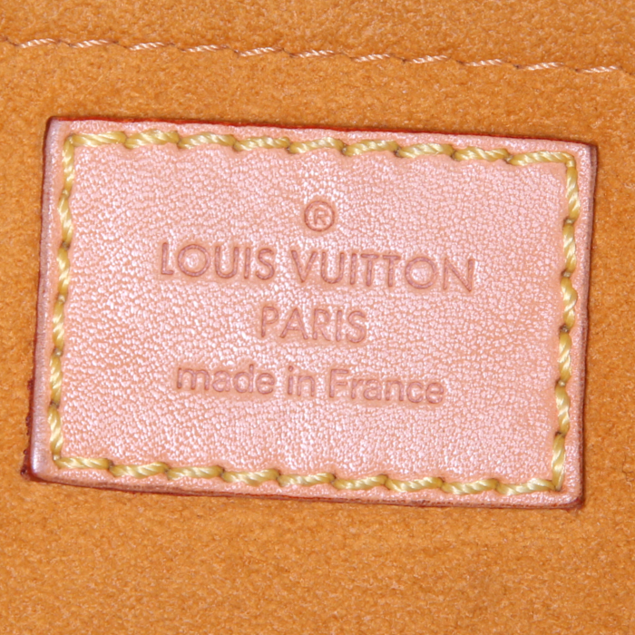 Shopping bag Louis Vuitton in tela denim monogram blu e pelle naturale - Detail D3