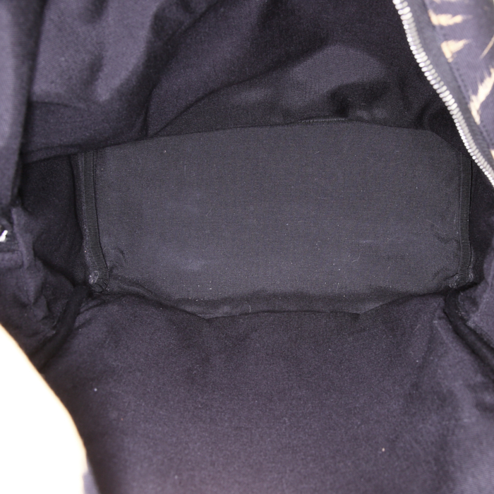 Zaino Saint Laurent City in tela arancione gialla e nera con motivo e pelle nera - Detail D2