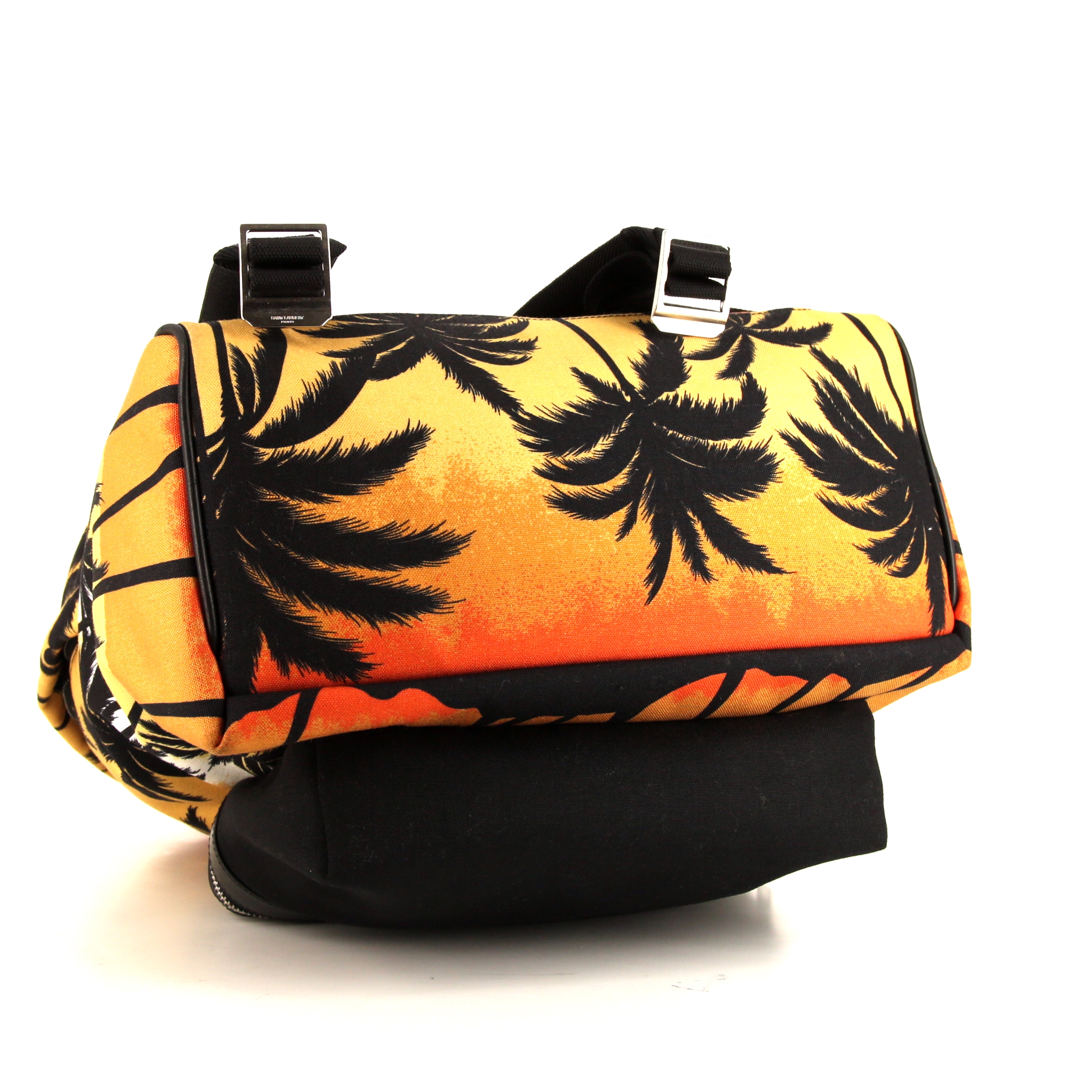 Mochila Saint Laurent City en lona naranja, amarilla y negra y cuero negro - Detail D4