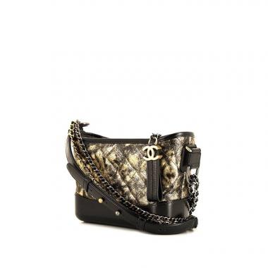 Borsa a tracolla Chanel Gabrielle  modello piccolo in pelle trapuntata dorata e pelle nera