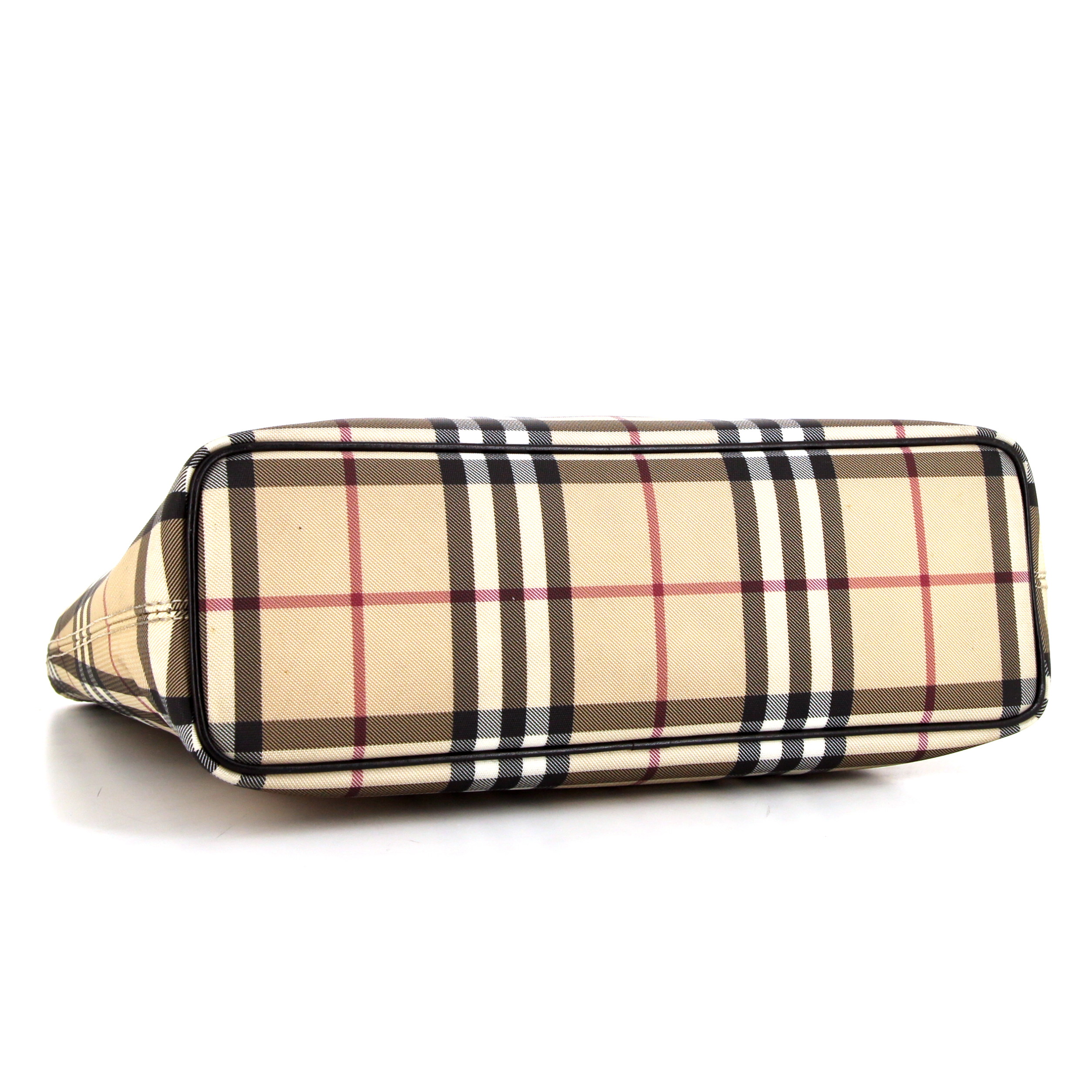 Borsa Burberry in tela Haymarket beige e pelle nera - Detail D4