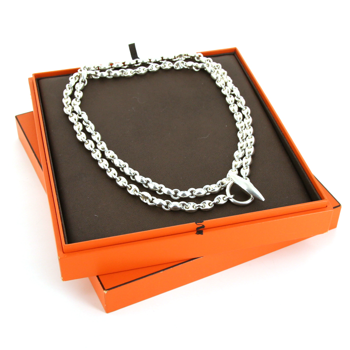 Hermès Neptune long necklace in silver - Detail D3