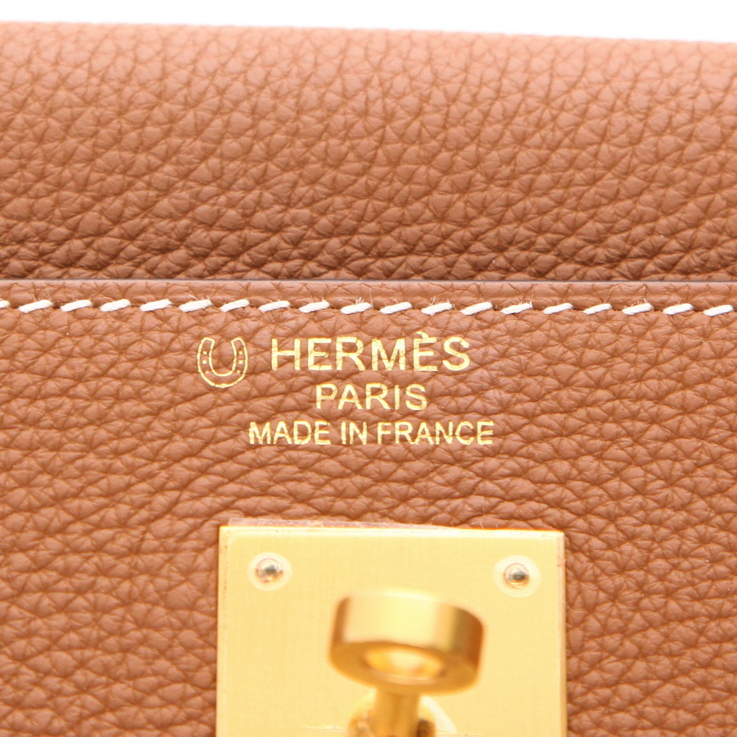 Hermes Kelly 35 cm handbag in brick red and gold bicolor togo leather - Detail D2
