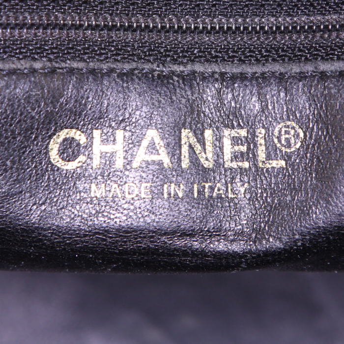 Borsa Chanel in tela trapuntata beige e pelle verniciata nera - Detail D3