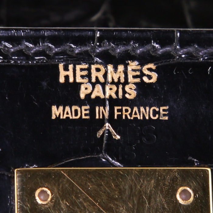 Bolso de mano Hermes Kelly 32 cm en cocodrilo porosus negro - Detail D4