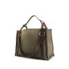 Hermès Tote shopping bag in khaki chevrons canvas and dark brown leather - 00pp thumbnail
