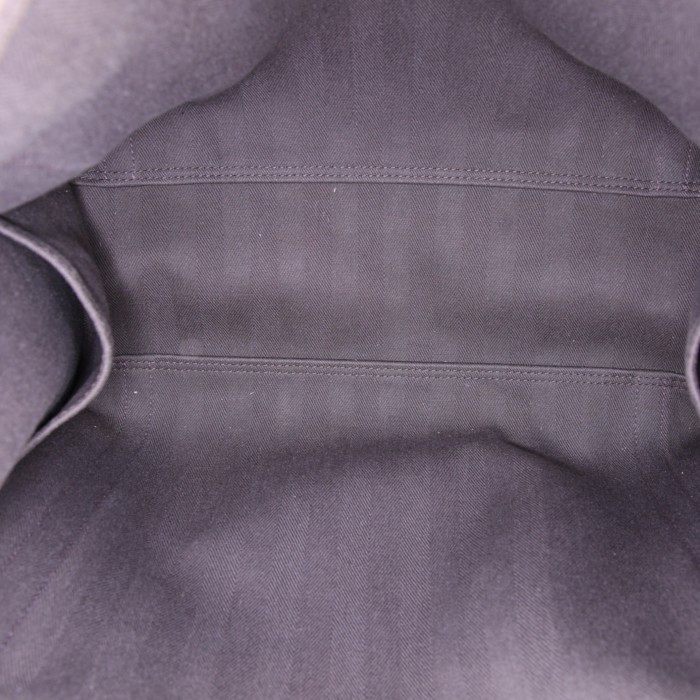 Sac cabas Hermès Cabalicol en toile chevrons vert-kaki et cuir marron-foncé - Detail D3