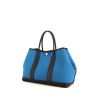 Shopping bag Hermes Garden modello medio in tela blu e pelle togo nera - 00pp thumbnail