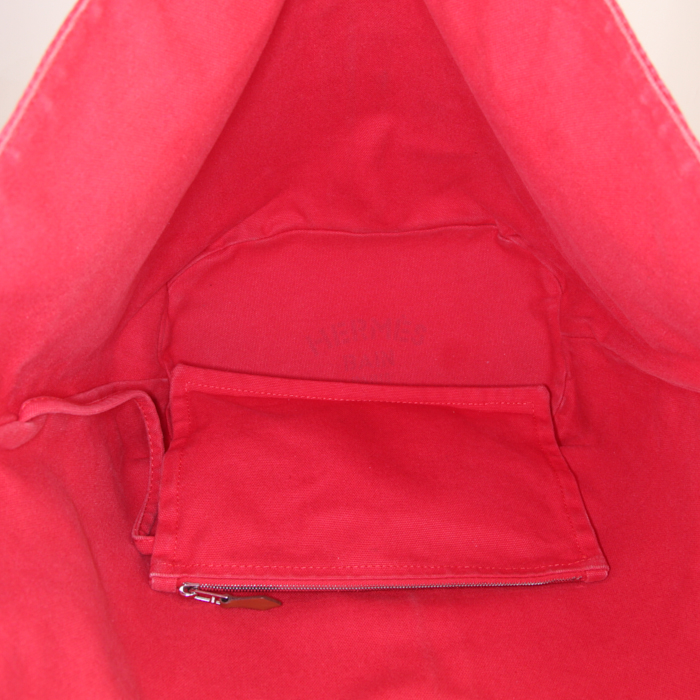 Sac cabas Hermès en toile chevrons rouge - Detail D2