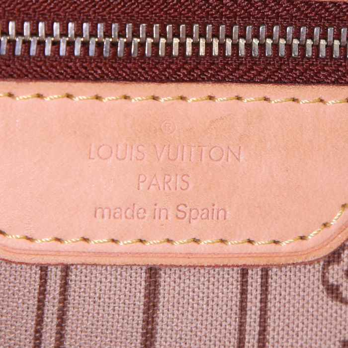 Sac cabas Louis Vuitton Neverfull moyen modèle en toile monogram marron et cuir naturel - Detail D3