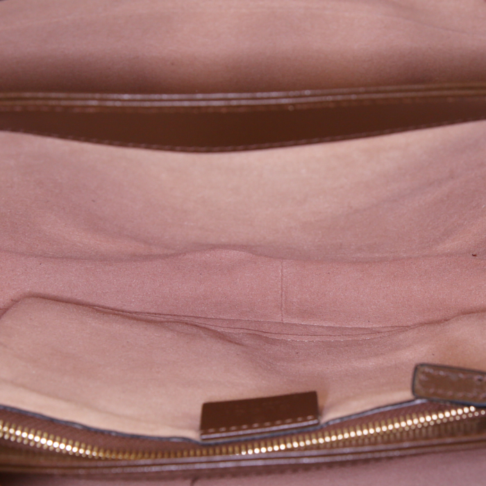 Borsa a tracolla Gucci 1955 Horsebit in tela monogram beige e pelle marrone - Detail D2